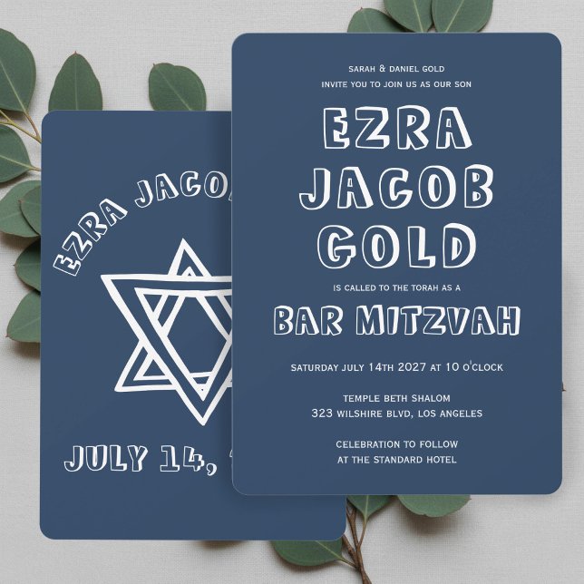 Invitation CONTOUR LETTRES ÉTOILE DE DAVID Bar Mitzvah sur me (OUTLINE LETTERS STAR OF DAVID Custom Bar Mitzvah Invitation
)