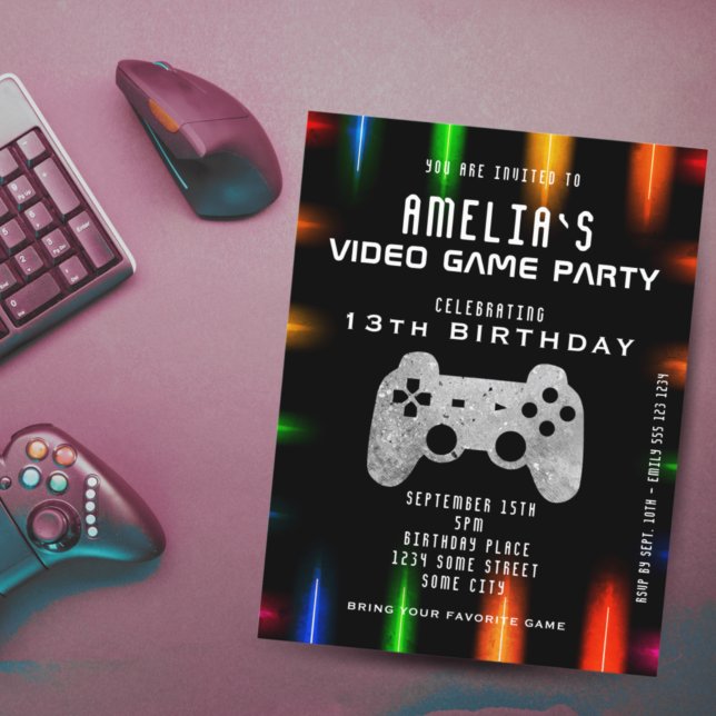 Invitation Contrôleur de fête de jeu vidéo Néon Anniversaire  (Créateur téléchargé)