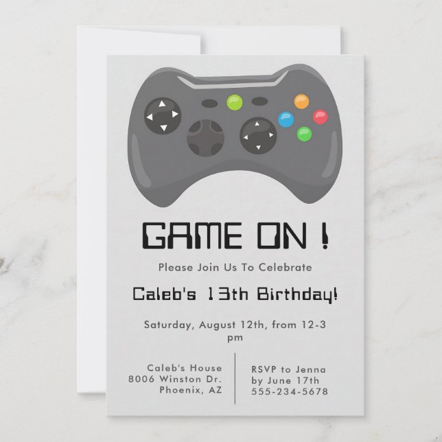 Invitation Contrôleur de jeu vidéo gris pour l'anniversaire d (Devant)