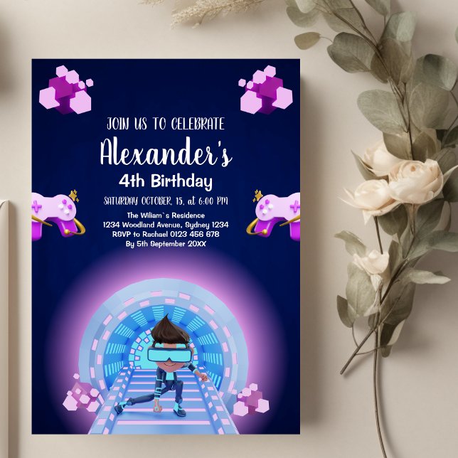 Invitation Contrôleur de partie de jeu vidéo Neon Jeu Anniver (Créateur téléchargé)