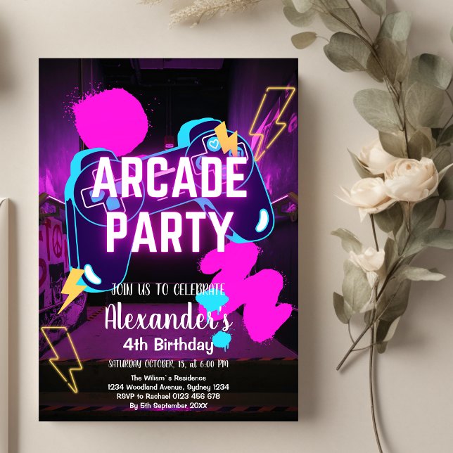 Invitation Contrôleur de partie de jeu vidéo Neon Jeu Anniver (Créateur téléchargé)