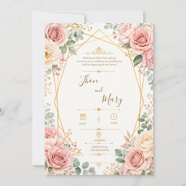 Invitation Convite de Casamento Moderno Rustico Floral (Devant)