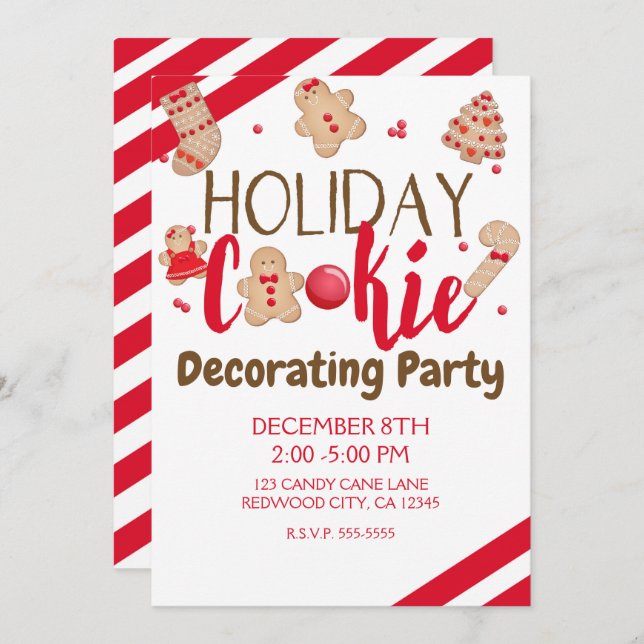 Invitation Cookie de vacances Décoration Party ou Exchange (Devant / Derrière)