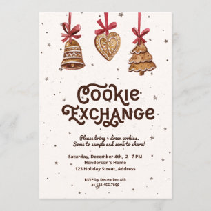 Invitation Cookie Exchange Aquarelle Gingerbread Ornements