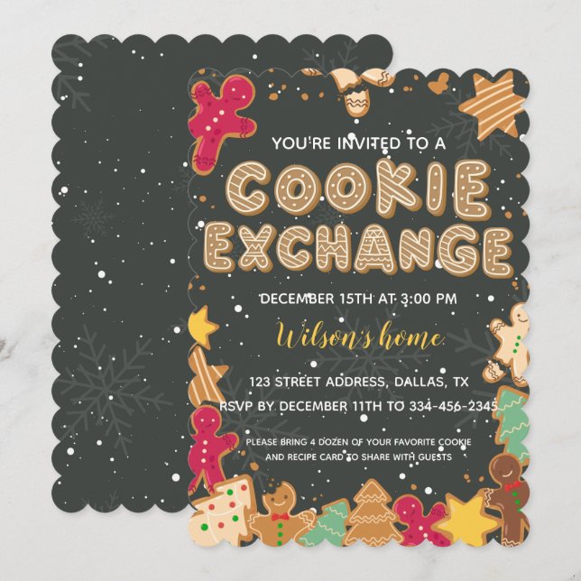 Invitation Cookie Exchange Noël Fête de Noël (Devant / Derrière)