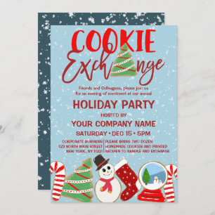 Invitation Cookie Exchange Red Blue Corporate Holiday
