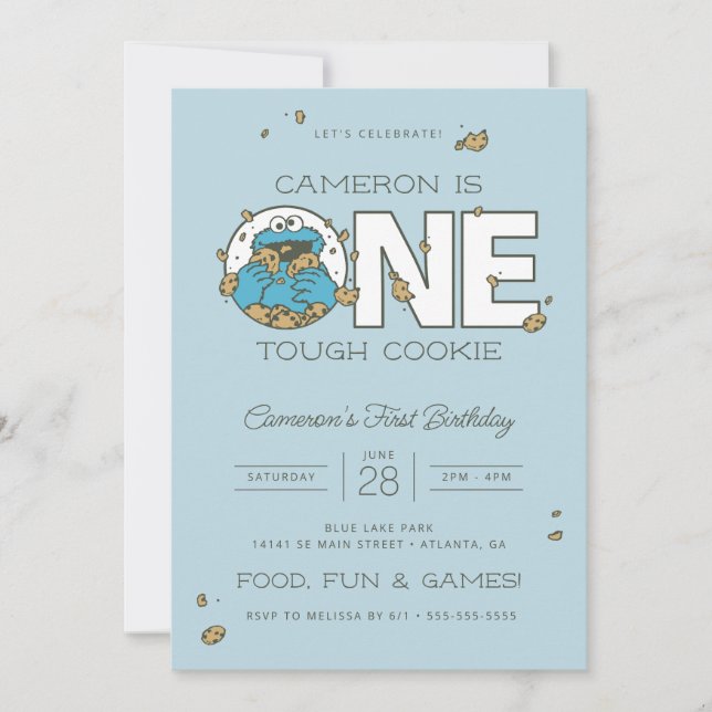 Invitation Cookie Monster | Anniversaire d'un biscuit dur (Devant)