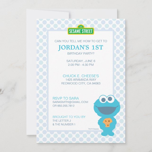 Invitation Cookie Monster Baby Anniversaire (Devant)