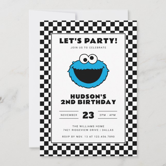 Invitation Cookie Monster Damier Anniversaire (Devant)