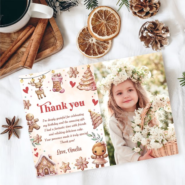 Invitation Cookie rose Noël Anniversaire PhotoThank You Card (Créateur téléchargé)