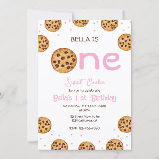 Invitation Cookie rose sucré 1er anniversaire fête
