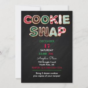 Invitation Cookie Swap Christmas Cookies Red Green Chalkboard