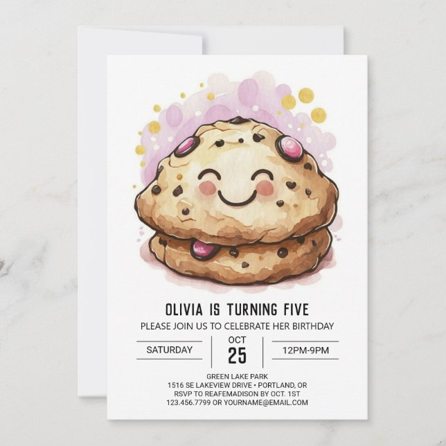 Invitation Cookies Chic Editable Chocolat Anniversaire (Devant)