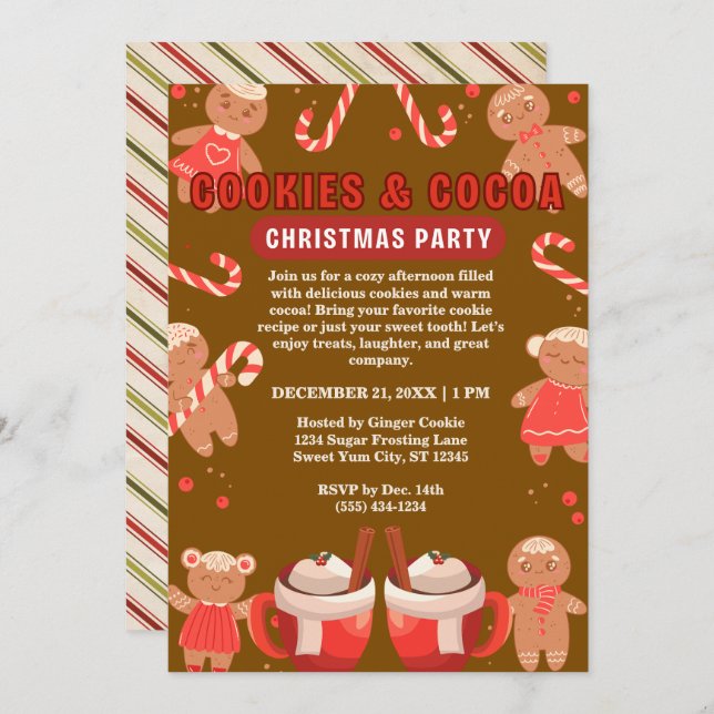 Invitation Cookies & Coca Noël Fête Brown (Devant / Derrière)