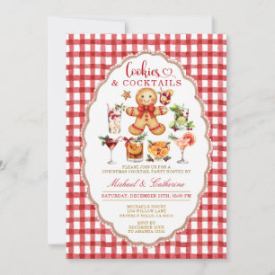 Invitation Cookies & Cocktails Hiver Noël Rouge Gingham