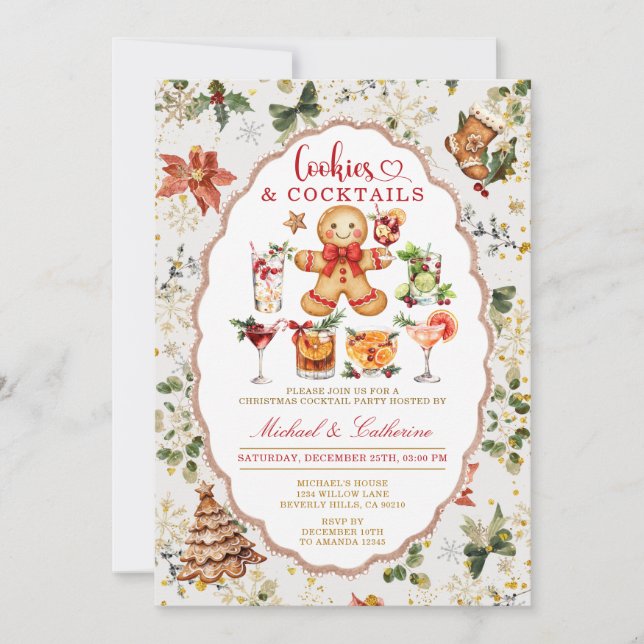 Invitation Cookies & Cocktails Winter Christmas Holiday Party (Devant)