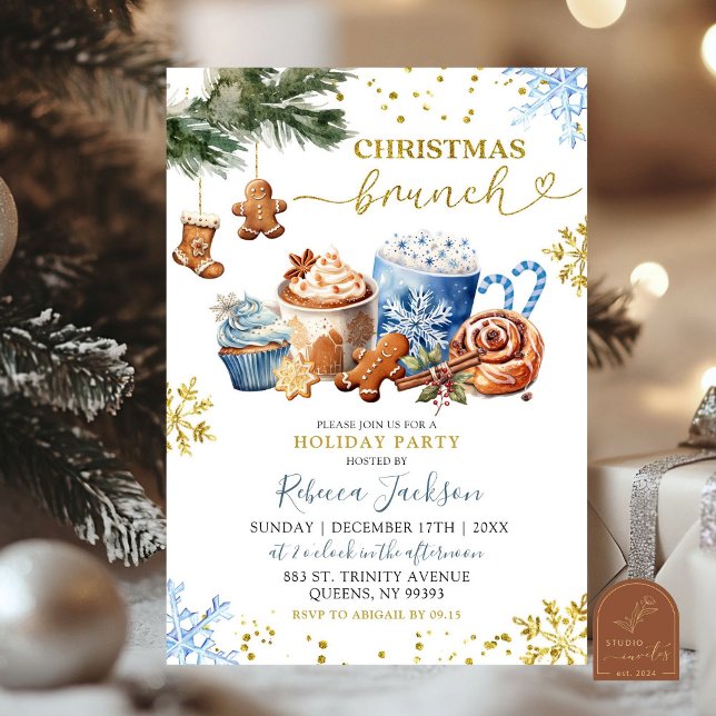 Invitation Cookies de cacao chaud bleus pour brunch de Noël (Créateur téléchargé)