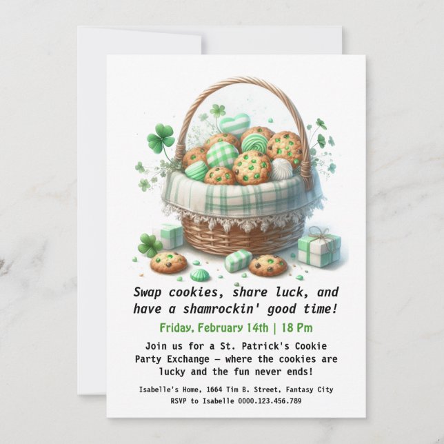 Invitation Cookies de la Saint-Patrick – Chance et Amour doux (Devant)