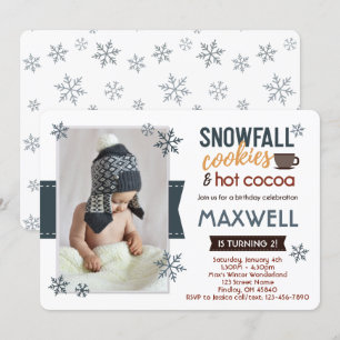 Invitation Cookies de neige et cacao Photo d'hiver Fête d'ann