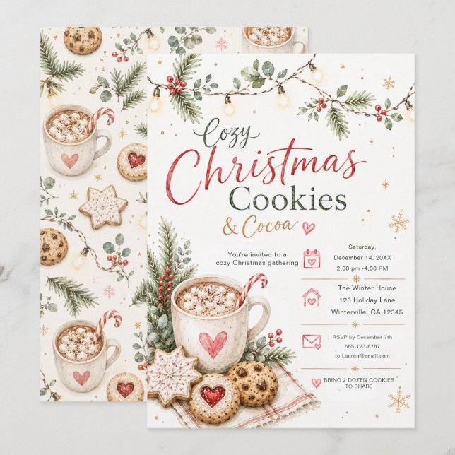 Invitation Cookies de Noël et Cacao Chaleureux (Devant / Derrière)