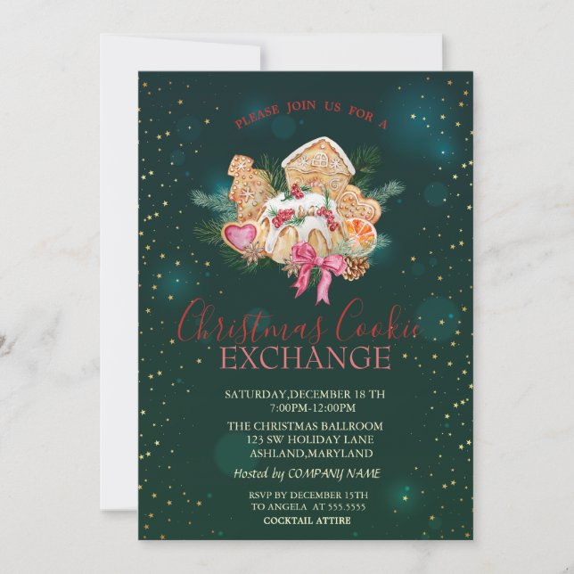 Invitation Cookies de Noël Étoiles Vert Noël (Devant)