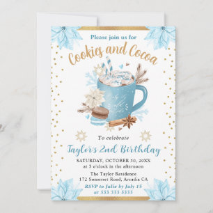 Invitation Cookies d'hiver bleu et anniversaire au cacao