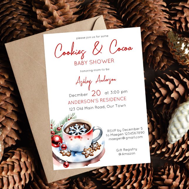 Invitation Cookies et cacao baby shower de Noël d'hiver (Cookies and cocoa Christmas baby shower tea party editable template invitation digital download)