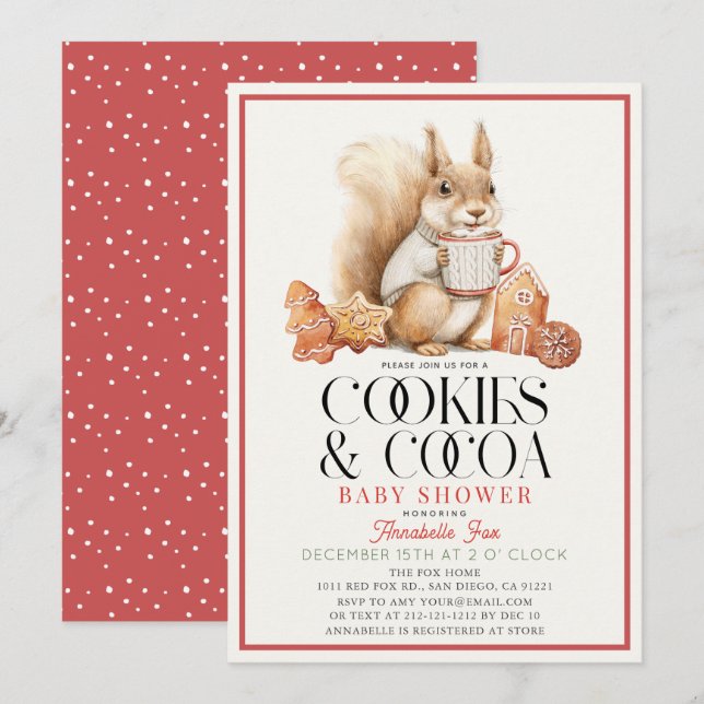 Invitation Cookies et cacao Baby shower d'écureuil au chocola (Devant / Derrière)