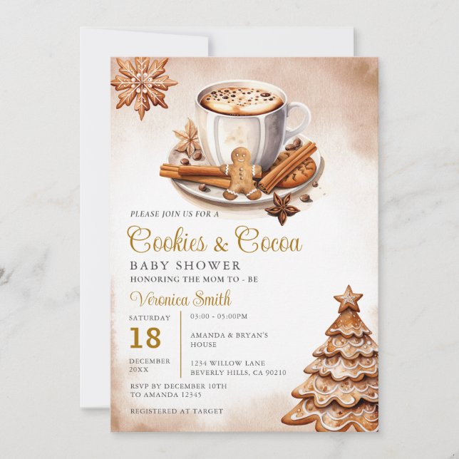 Invitation Cookies et cacao Baby shower Noël Gingerpain (Devant)