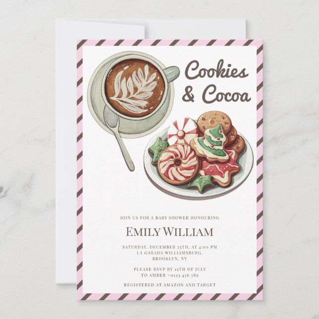 Invitation Cookies et cacao Chaud Pastel Baby shower rose (Devant)