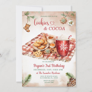 Invitation Cookies et cacao Noël 3e fête d'anniversaire