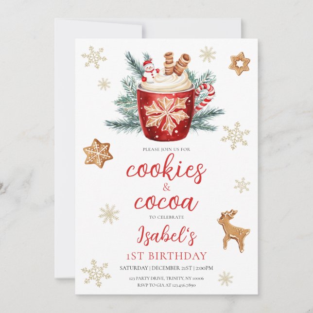 Invitation Cookies et cacao Noël Fête d'anniversaire (Devant)