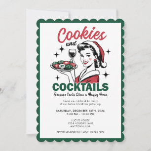 Invitation Cookies et cocktails de fête de Noël Rétro 