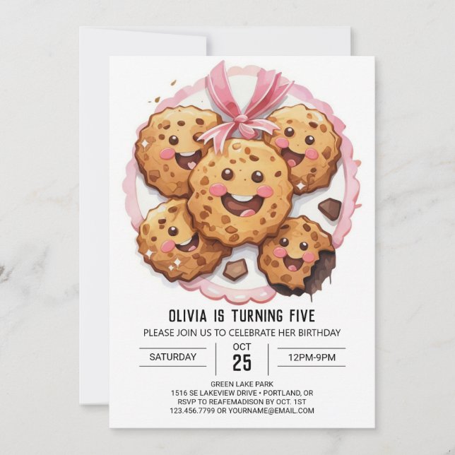 Invitation Cookies personnalisés en ligne rose Anniversaire (Devant)