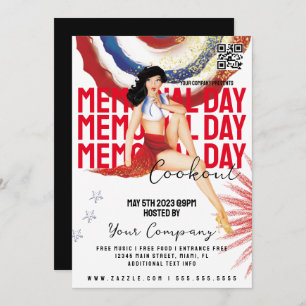 Invitation COOKOUT Memorial Day Event Girls Patriotic Flyers