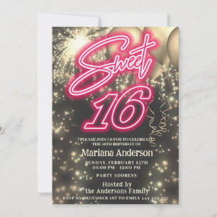 Invitation Cool amusant ballon rose or scintille feux d'artif