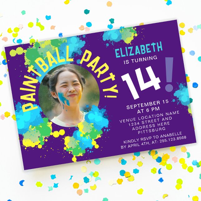 Invitation Cool amusant Colorful Purple Paintball Couleur écl (Créateur téléchargé)