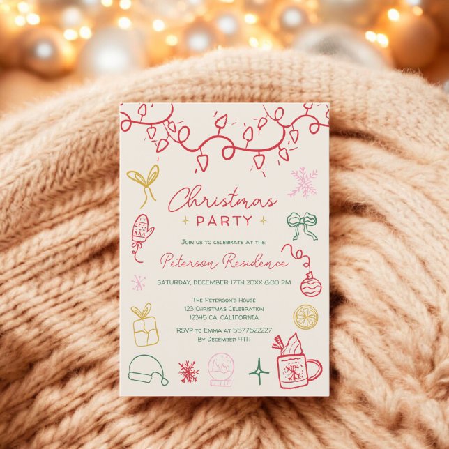 Invitation Cool amusant et original illustration moderne Noël (Quirky fun cool illustration modern Christmas Invitation)