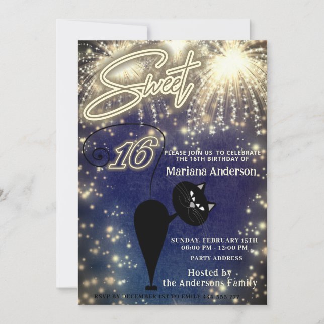 Invitation Cool amusant whimsy chat ballon scintillant feux d (Devant)