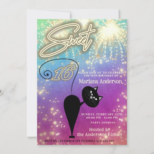 Invitation Cool amusant whimsy chat ballon scintillant feux d (Devant)