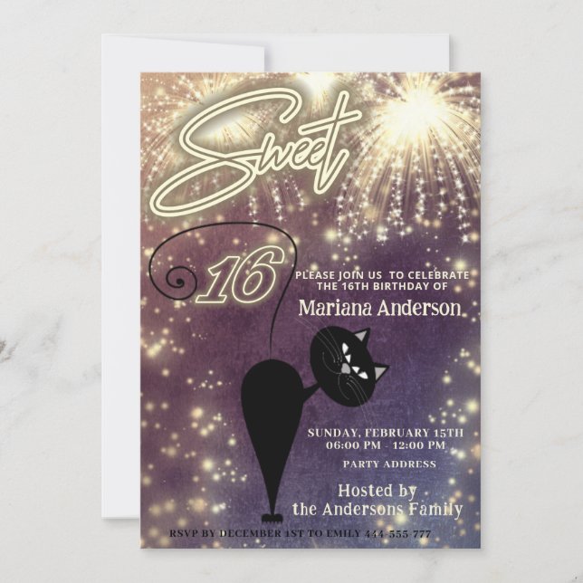 Invitation Cool amusant whimsy chat ballon scintillant feux d (Devant)