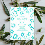 Invitation Cool aquarelle Aqua Star de David Bar Bat mitzvah<br><div class="desc">Carte parfaite pour annoncer un bat mitzvah, bar mitzvah ou une autre célébration juive ! L'aquarelle faite à la main pour vous à l'avant et à l'arrière! ENTIÈREMENT PERSONNALISABLE ! Cliquez sur "Personnaliser" ci-dessus pour modifier le texte. Cliquez sur "modifier à l'aide de l'outil de conception" pour ajuster les polices,...</div>