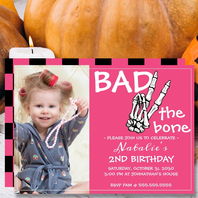 Invitation Cool Bad Two The Bone Halloween 2e fête d'annivers (Créateur téléchargé)