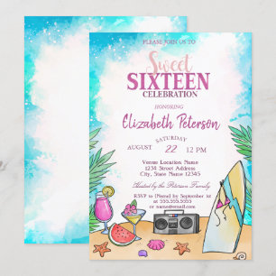 Invitation Cool Beach Cocktail Fruits été Sweet 16 Party