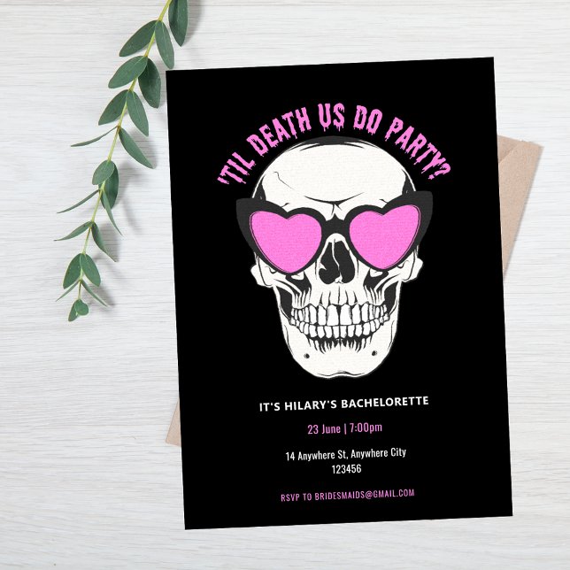 Invitation Cool Black and Pink Skull Bachelorette (Black and Pink Skull Bachelorette Party Invitation)