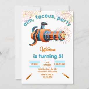 Invitation Cool blanc Nerf Wars Party Top Gun 5e anniversaire
