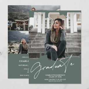 Invitation Cool blanc vert script de diplôme