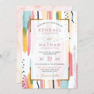 Invitation Cool Bleu Aquarelle Memphis Chic Mariage