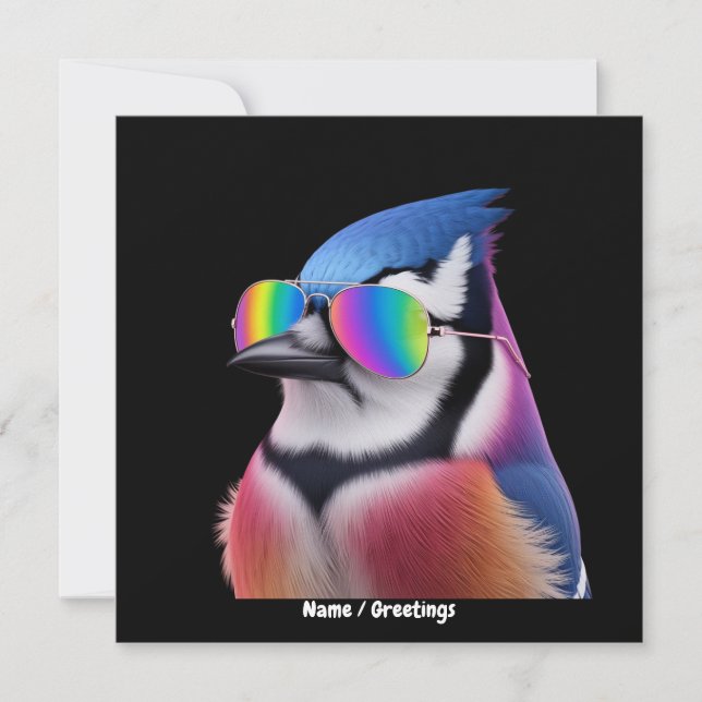 Invitation Cool Bleu Jay Oiseau porter lunettes de soleil Ret (Devant)