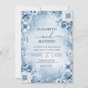 Invitation Cool Blue Floral Mariage